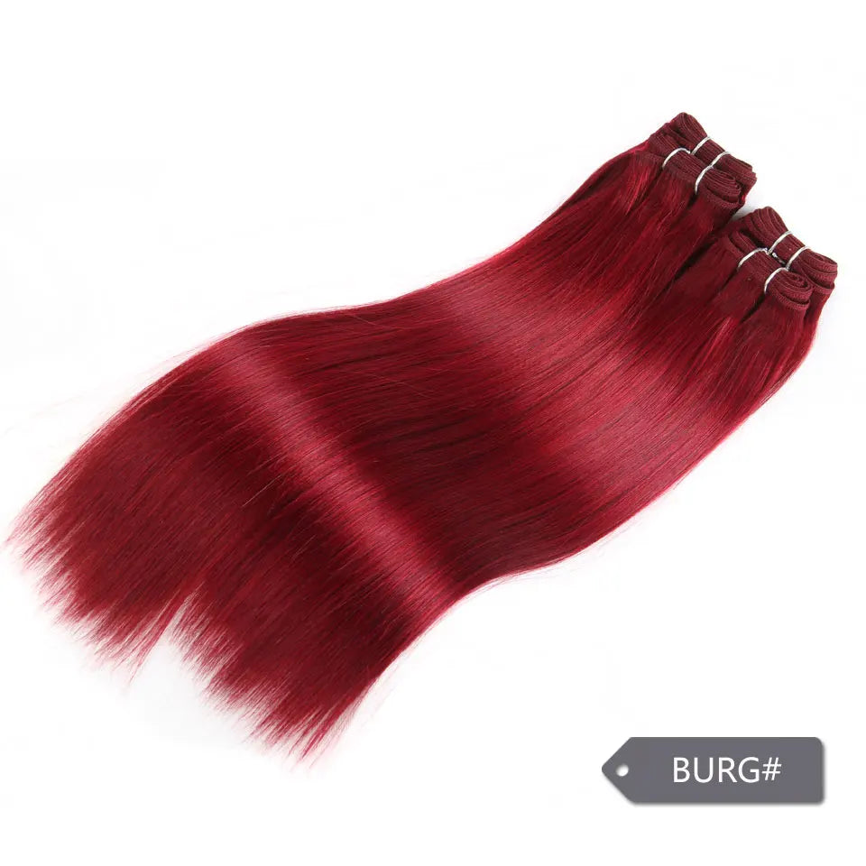 Sleek Brazilian Yaki Straight Hair 4 Bundles Deal 190G 1 Pack Human Hair Weave Bundles Non Remy Red/Burg/1B/2/4 Hair Extension
