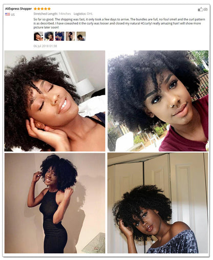 Mongolian Afro Kinky Curly Hair Weave With Closure Natural Black 4B 4C Virgin Human Hair Bundles Extension 3 Dolago Products