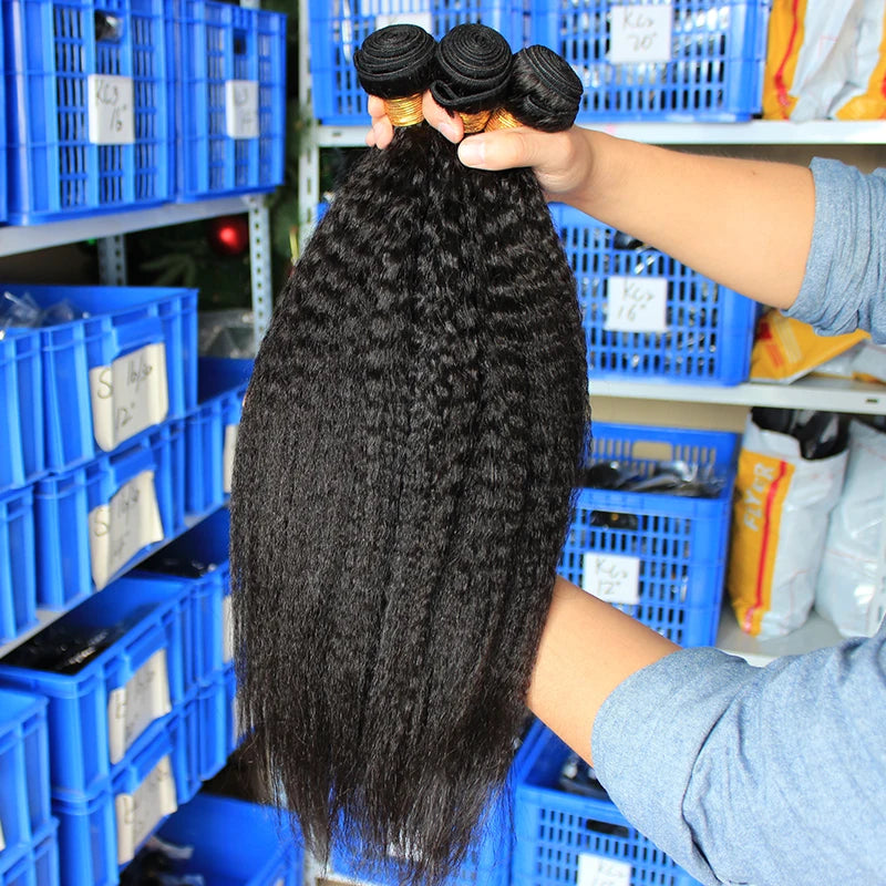 Kinky Straight Bundles Weave Coarse Yaki Straight Weaving Raw Indian Human Hair Bundles With Closure Hair Extensions For Women