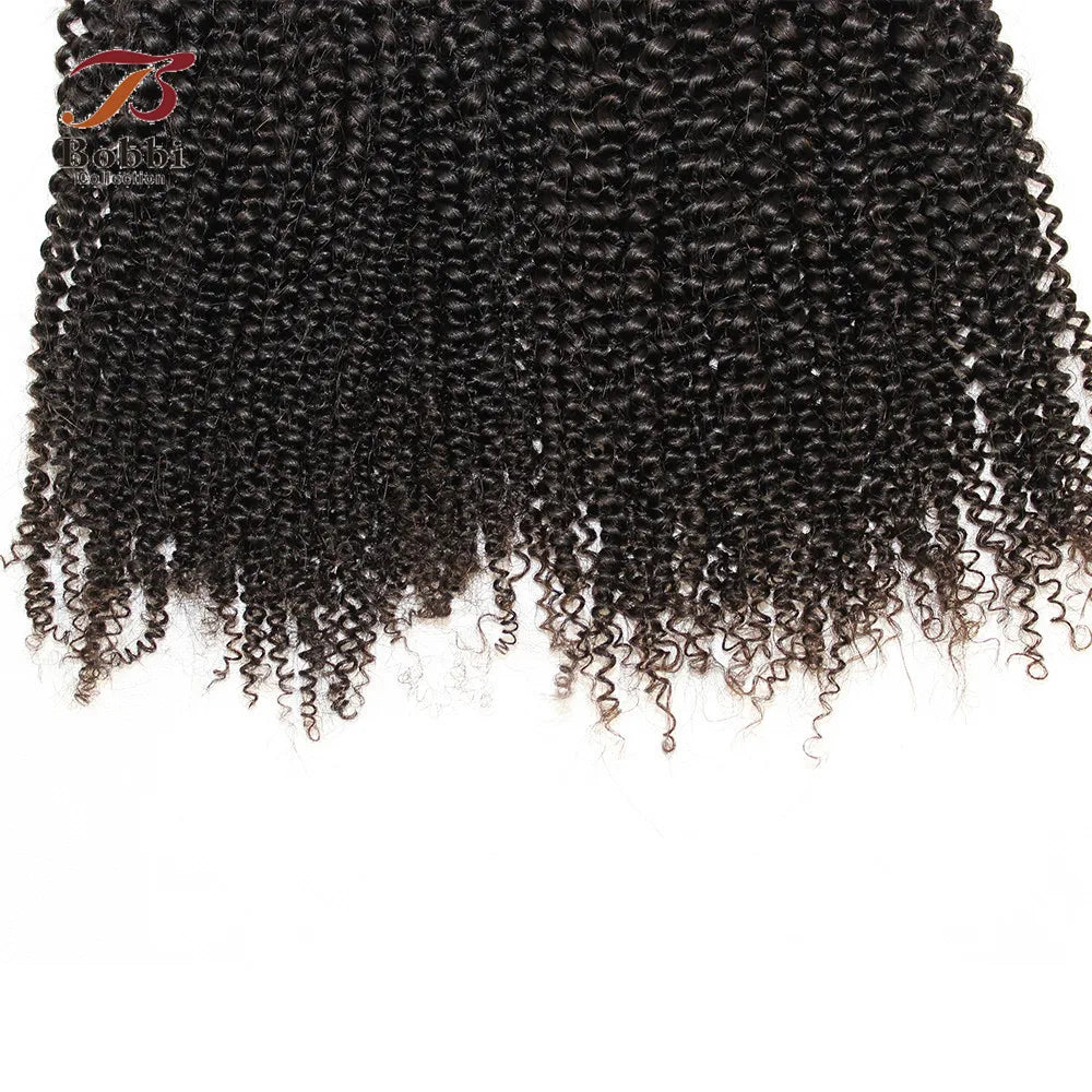 Afro Kinky Curly Bundles With Closure Transparent 4x4 Lace Free Part Natural Black Remy Human Hair Weave 10-30 inch BOBBI