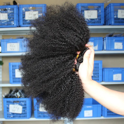 Mongolian Afro Kinky Curly Hair Weave With Closure Natural Black 4B 4C Virgin Human Hair Bundles Extension 3 Dolago Products