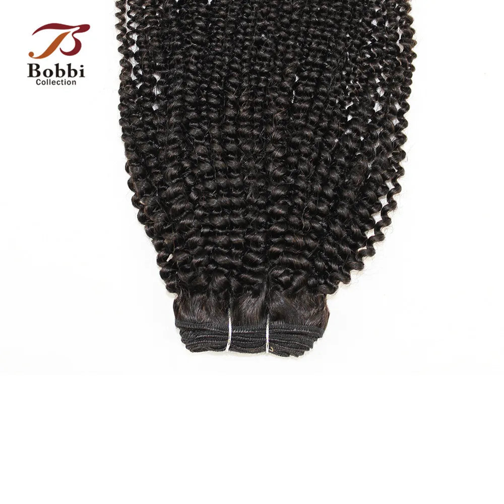 Afro Kinky Curly Bundles With Closure Transparent 4x4 Lace Free Part Natural Black Remy Human Hair Weave 10-30 inch BOBBI