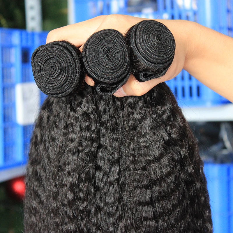 Kinky Straight Bundles Weave Coarse Yaki Straight Weaving Raw Indian Human Hair Bundles With Closure Hair Extensions For Women
