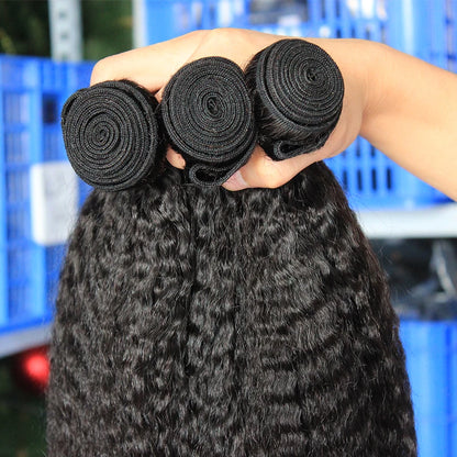 Kinky Straight Bundles Weave Coarse Yaki Straight Weaving Raw Indian Human Hair Bundles With Closure Hair Extensions For Women