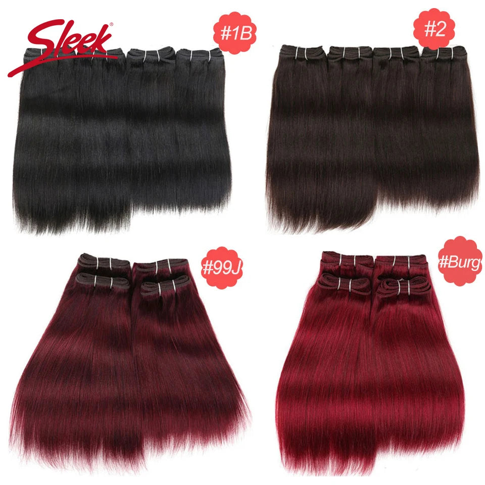 Sleek Brazilian Yaki Straight Hair 4 Bundles Deal 190G 1 Pack Human Hair Weave Bundles Non Remy Red/Burg/1B/2/4 Hair Extension