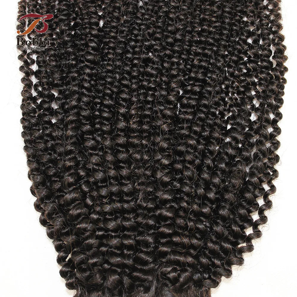 Afro Kinky Curly Bundles With Closure Transparent 4x4 Lace Free Part Natural Black Remy Human Hair Weave 10-30 inch BOBBI