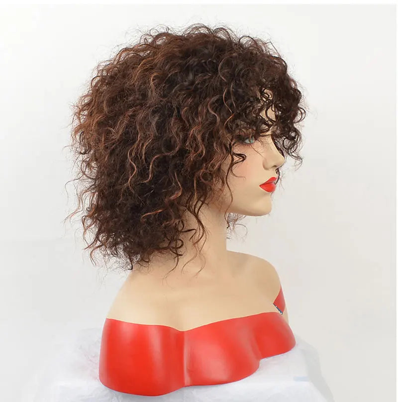 MSIWIGS Afro Medium Wigs for Women Ombre Brown Color Hair Synthetic Wig with Highlight