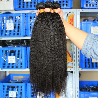 Kinky Straight Bundles Weave Coarse Yaki Straight Weaving Raw Indian Human Hair Bundles With Closure Hair Extensions For Women