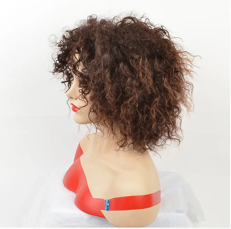 MSIWIGS Afro Medium Wigs for Women Ombre Brown Color Hair Synthetic Wig with Highlight