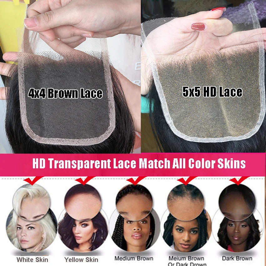 4x4 5x5 6x6 HD Lace Closure Only Body Wave Transparent Lace Frontal Closures Remy Brazilian Human Hair Lemoda HD Lace Closure