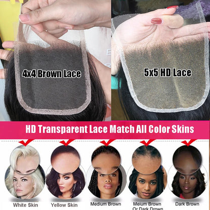 4x4 5x5 6x6 HD Lace Closure Only Body Wave Transparent Lace Frontal Closures Remy Brazilian Human Hair Lemoda HD Lace Closure