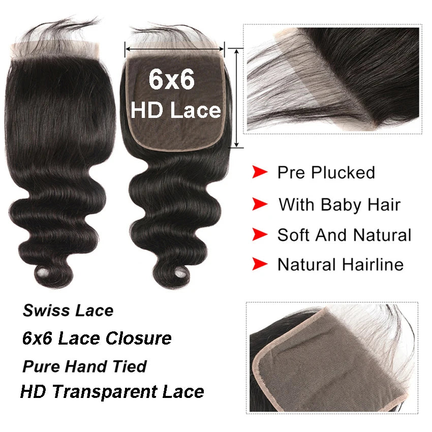 4x4 5x5 6x6 HD Lace Closure Only Body Wave Transparent Lace Frontal Closures Remy Brazilian Human Hair Lemoda HD Lace Closure