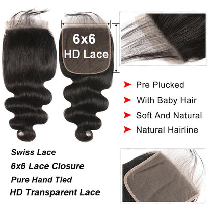 4x4 5x5 6x6 HD Lace Closure Only Body Wave Transparent Lace Frontal Closures Remy Brazilian Human Hair Lemoda HD Lace Closure