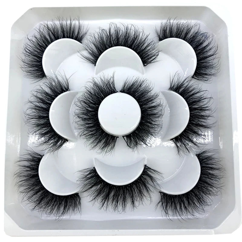 5 Pairs 3d Mink Dramatic Volume Lashes Bulk Faux Thick Long Wispy Natural Mink Lashes Pack Short Wholesales Natural False lashes