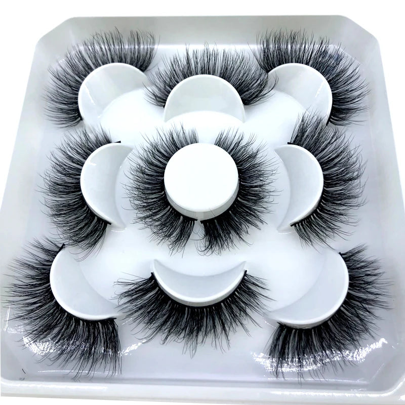 5 Pairs 3d Mink Dramatic Volume Lashes Bulk Faux Thick Long Wispy Natural Mink Lashes Pack Short Wholesales Natural False lashes