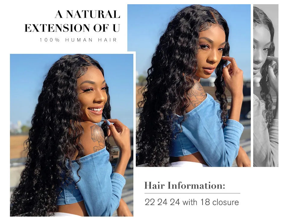UNice Hair Deep Wave 5x5 HD Lace Closure With 3PCS Bundles 100% Human Hair Bundles With Closure Deal