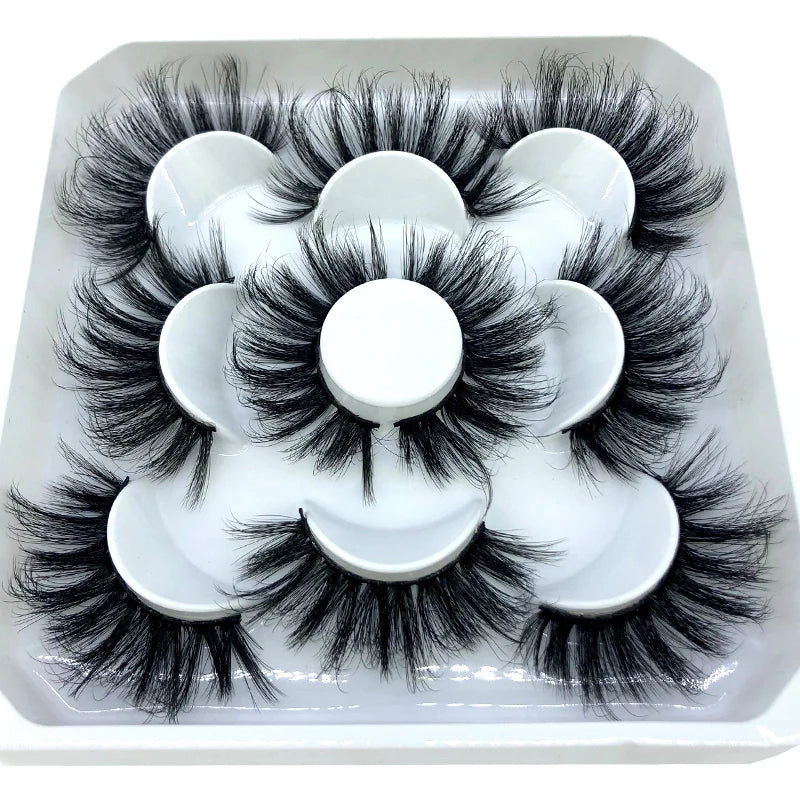 5 Pairs 3d Mink Dramatic Volume Lashes Bulk Faux Thick Long Wispy Natural Mink Lashes Pack Short Wholesales Natural False lashes