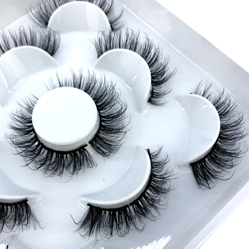 5 Pairs 3d Mink Dramatic Volume Lashes Bulk Faux Thick Long Wispy Natural Mink Lashes Pack Short Wholesales Natural False lashes