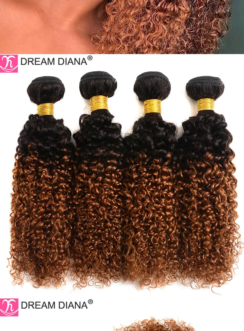 DreamDiana Mongolian Kinky Curly Hair Bundles Ombre Curly Hair 3/4 Bundles T1B/30 Remy Afro Kinky Curly Bundles 100% Human Hair