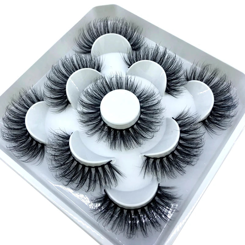 5 Pairs 3d Mink Dramatic Volume Lashes Bulk Faux Thick Long Wispy Natural Mink Lashes Pack Short Wholesales Natural False lashes