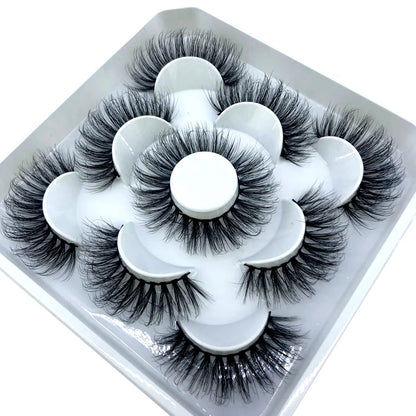 5 Pairs 3d Mink Dramatic Volume Lashes Bulk Faux Thick Long Wispy Natural Mink Lashes Pack Short Wholesales Natural False lashes