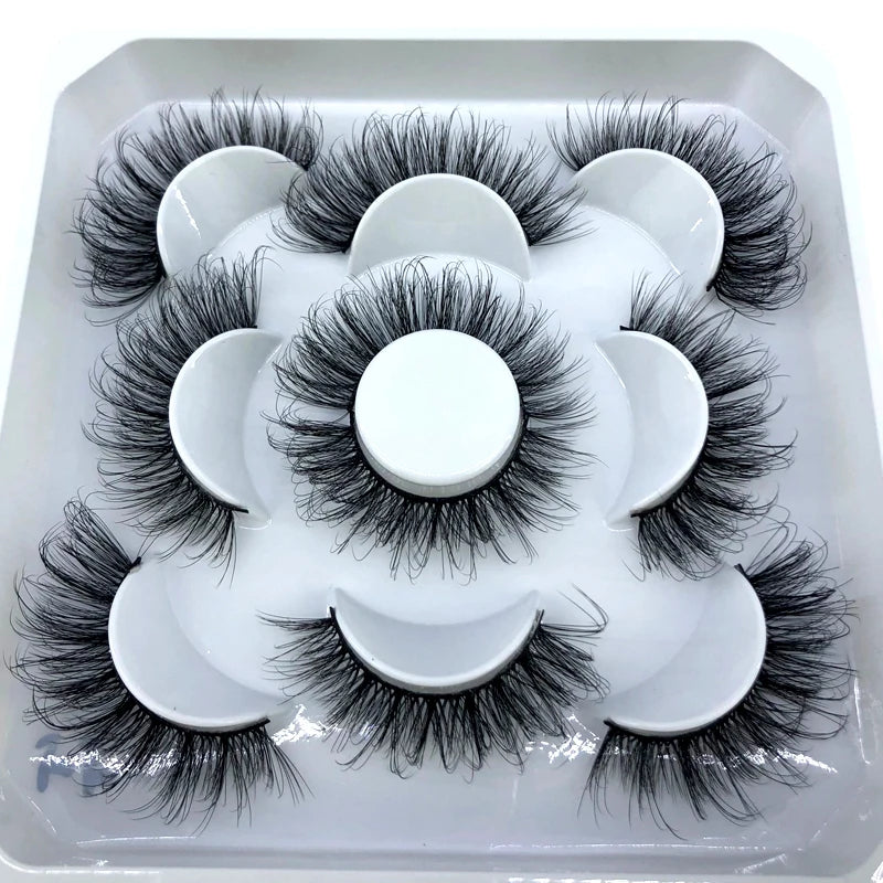 5 Pairs 3d Mink Dramatic Volume Lashes Bulk Faux Thick Long Wispy Natural Mink Lashes Pack Short Wholesales Natural False lashes