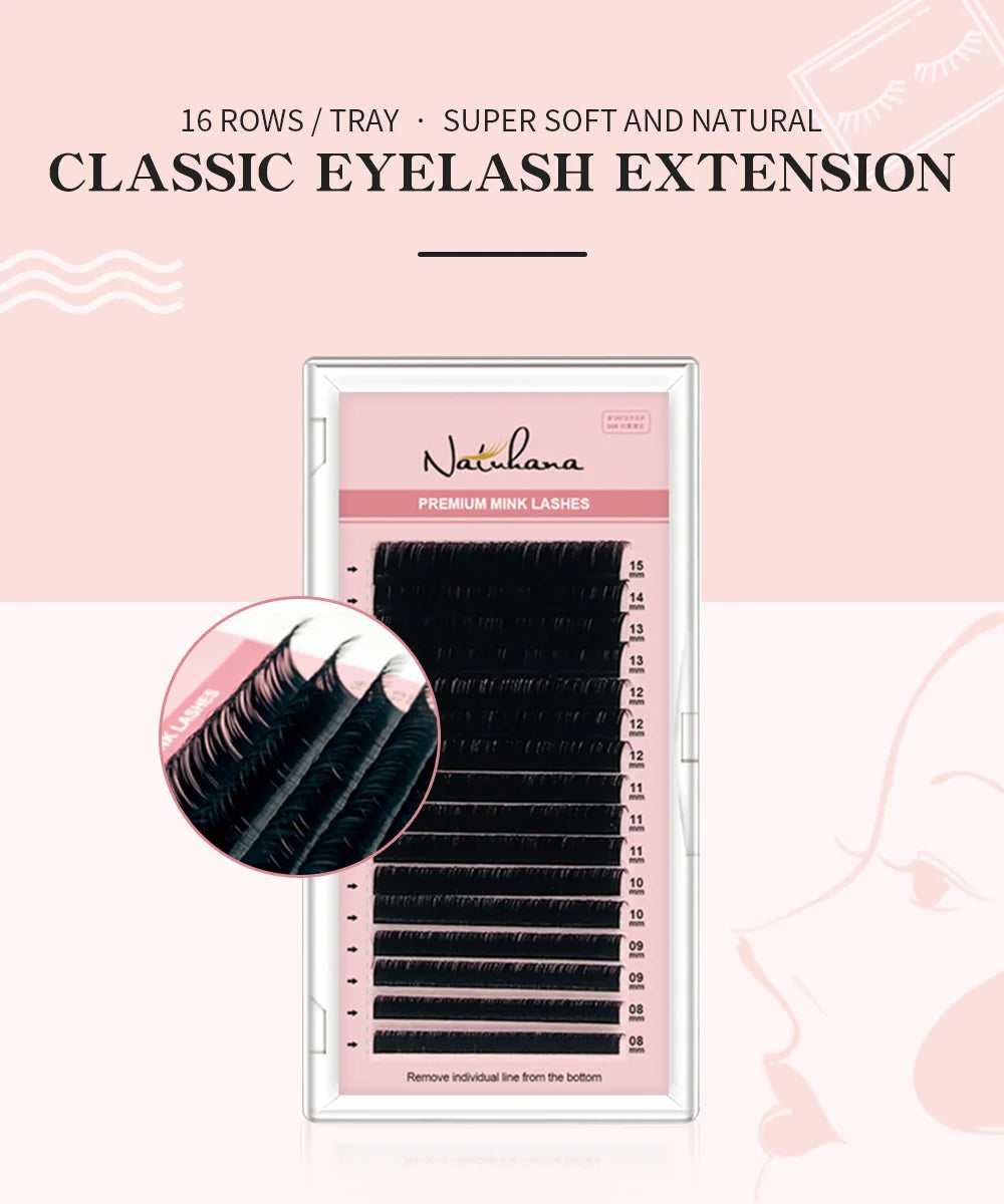 NATUHANA Mink Lashes Mix 8~15 mm 16 lines Handmade korean Pbt Eyelash Extension Natural Soft Faux Lash Extension Supplies Makeup