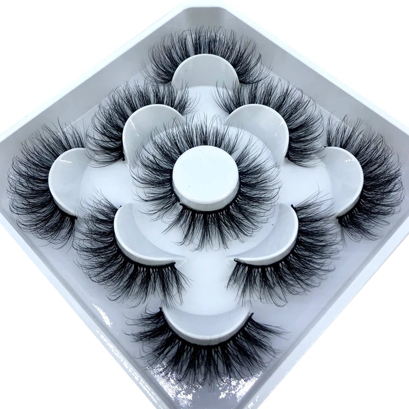 5 Pairs 3d Mink Dramatic Volume Lashes Bulk Faux Thick Long Wispy Natural Mink Lashes Pack Short Wholesales Natural False lashes