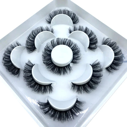 5 Pairs 3d Mink Dramatic Volume Lashes Bulk Faux Thick Long Wispy Natural Mink Lashes Pack Short Wholesales Natural False lashes