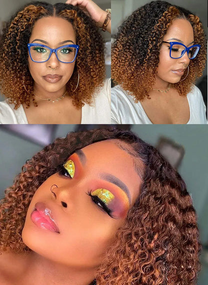 DreamDiana Mongolian Kinky Curly Hair Bundles Ombre Curly Hair 3/4 Bundles T1B/30 Remy Afro Kinky Curly Bundles 100% Human Hair