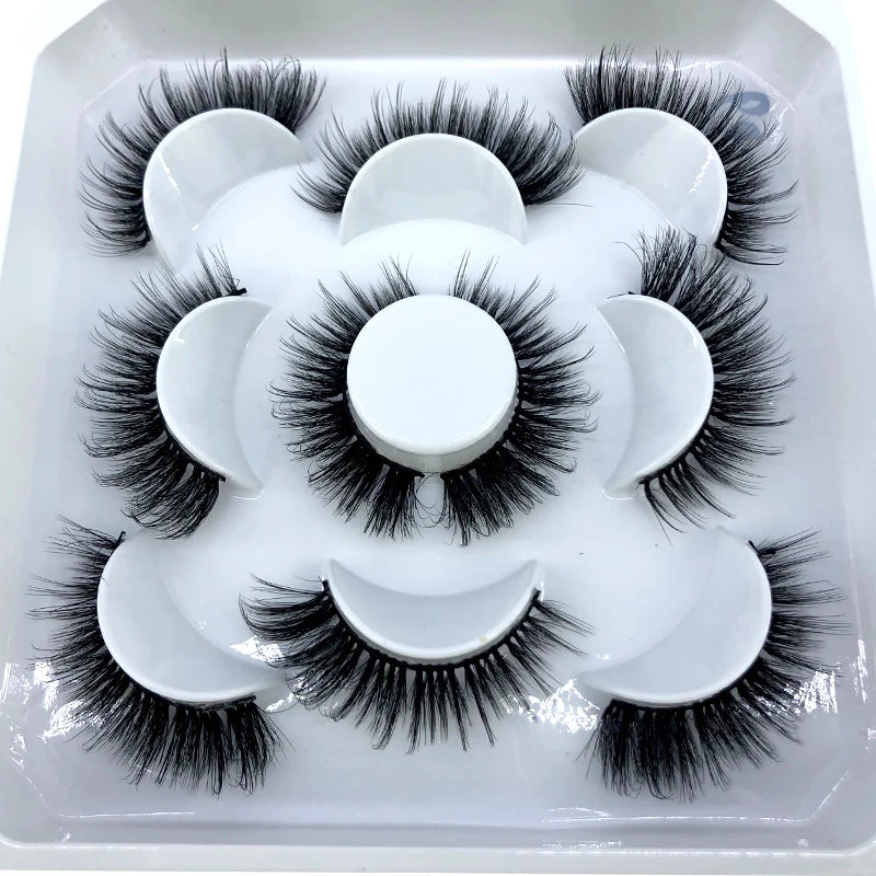 5 Pairs 3d Mink Dramatic Volume Lashes Bulk Faux Thick Long Wispy Natural Mink Lashes Pack Short Wholesales Natural False lashes