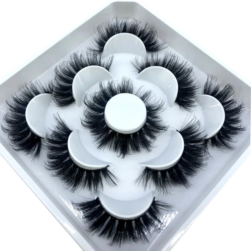 5 Pairs 3d Mink Dramatic Volume Lashes Bulk Faux Thick Long Wispy Natural Mink Lashes Pack Short Wholesales Natural False lashes