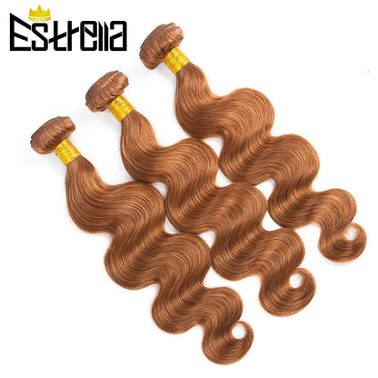 Gold Brown Body Wave Human Hair Bundles with Closure Brazilian Color 30 Remy Human Hair Bundles with 4x4 Lace Closure Free Part