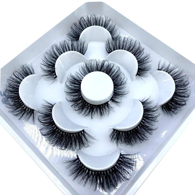 5 Pairs 3d Mink Dramatic Volume Lashes Bulk Faux Thick Long Wispy Natural Mink Lashes Pack Short Wholesales Natural False lashes