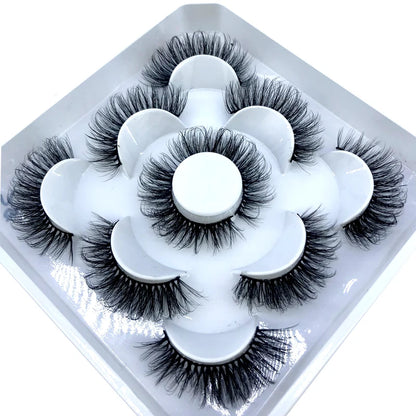 5 Pairs 3d Mink Dramatic Volume Lashes Bulk Faux Thick Long Wispy Natural Mink Lashes Pack Short Wholesales Natural False lashes