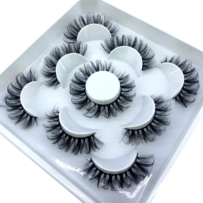 5 Pairs 3d Mink Dramatic Volume Lashes Bulk Faux Thick Long Wispy Natural Mink Lashes Pack Short Wholesales Natural False lashes