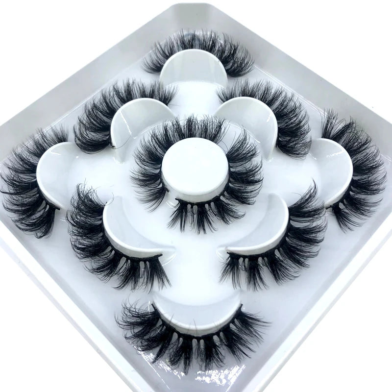 5 Pairs 3d Mink Dramatic Volume Lashes Bulk Faux Thick Long Wispy Natural Mink Lashes Pack Short Wholesales Natural False lashes