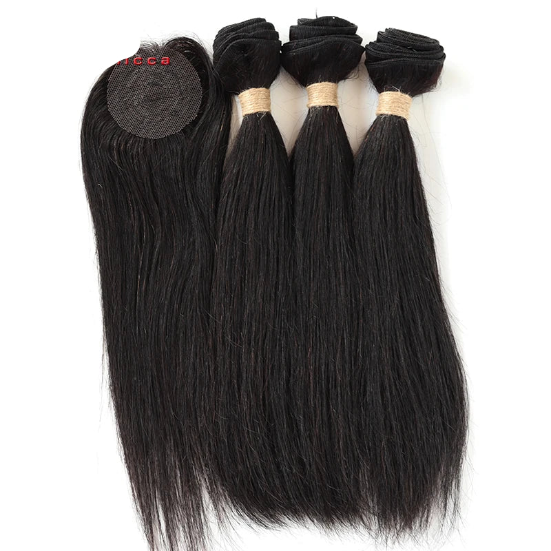 Brazilian Straight Bundles With Closure Machine Made Closure 100% Remy Human Hair 3 Bundles With Closure Natural Color