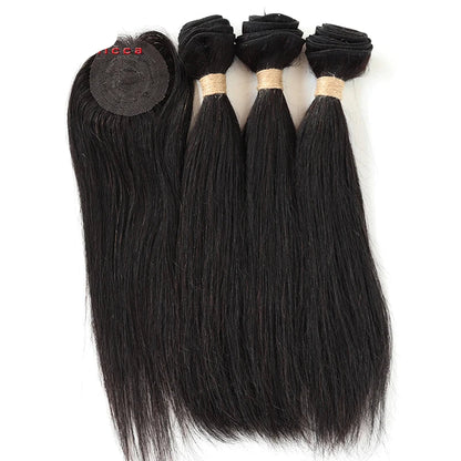 Brazilian Straight Bundles With Closure Machine Made Closure 100% Remy Human Hair 3 Bundles With Closure Natural Color