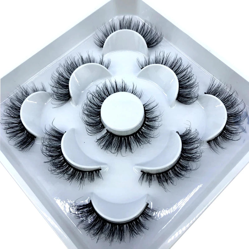5 Pairs 3d Mink Dramatic Volume Lashes Bulk Faux Thick Long Wispy Natural Mink Lashes Pack Short Wholesales Natural False lashes