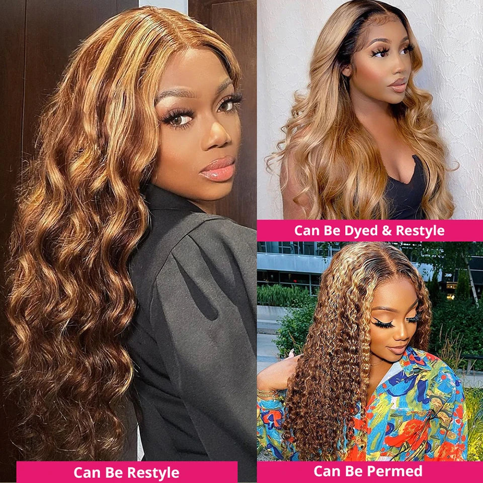 Ishow Brazilian Highlight Loose Deep Wave Bundles 4/27 Honey Blonde Human Remy Hair Extensions 1 3 4 PCS Ombre Hair For Women