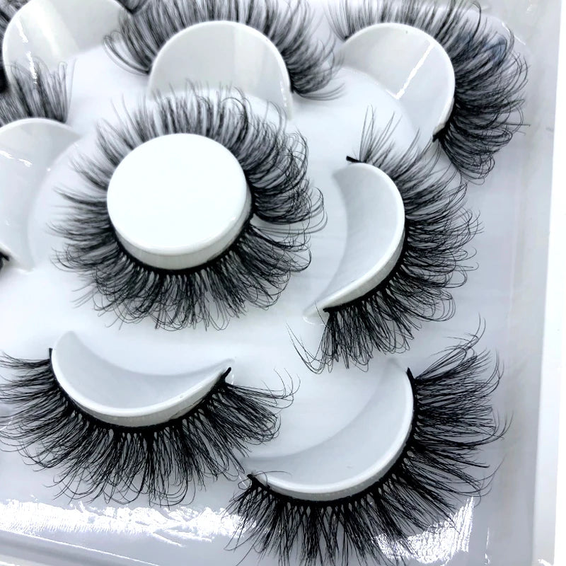 5 Pairs 3d Mink Dramatic Volume Lashes Bulk Faux Thick Long Wispy Natural Mink Lashes Pack Short Wholesales Natural False lashes