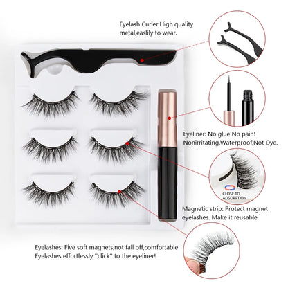 1/3/4 Pairs Magnetic Eyelashes Kit Waterproof Liquid Eyeliner Tweezers Soft Faux Cils Fluffy False Eyelashes Makeup Set Tool Hot