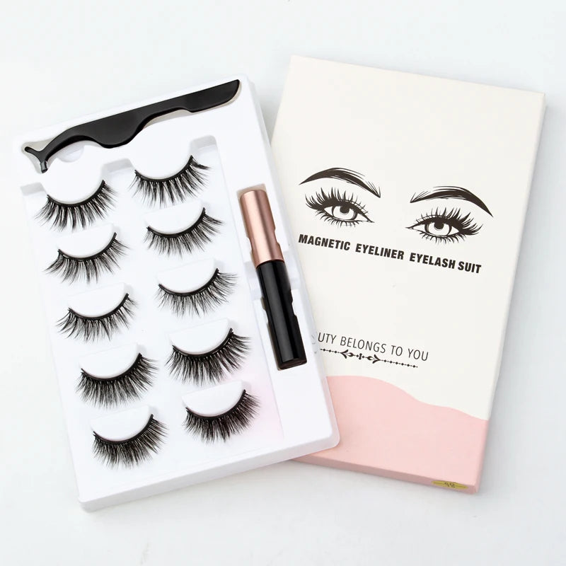 SHIDISHANGPIN 1/3/5/10 Pairs Magnetic Eyelashes Eyeliner 5 Magnet Natural Long False Lashes Set Magnetic Eyeliner Tweezer Makeup