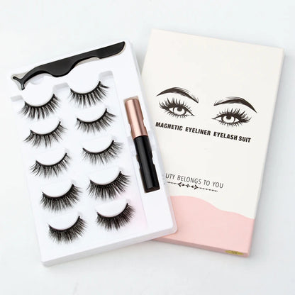 SHIDISHANGPIN 1/3/5/10 Pairs Magnetic Eyelashes Eyeliner 5 Magnet Natural Long False Lashes Set Magnetic Eyeliner Tweezer Makeup