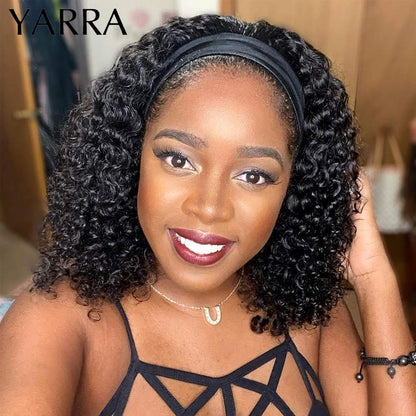 Mongolian Headband Wig Human Hair Kinky Curly Short Curly Human Hair Wigs For Black Women Remy Human Hair Wig 180% Density Yarra