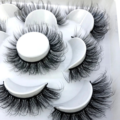 5 Pairs 3d Mink Dramatic Volume Lashes Bulk Faux Thick Long Wispy Natural Mink Lashes Pack Short Wholesales Natural False lashes