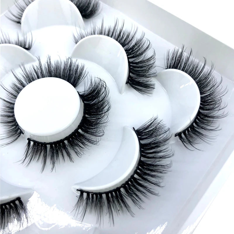 5 Pairs 3d Mink Dramatic Volume Lashes Bulk Faux Thick Long Wispy Natural Mink Lashes Pack Short Wholesales Natural False lashes