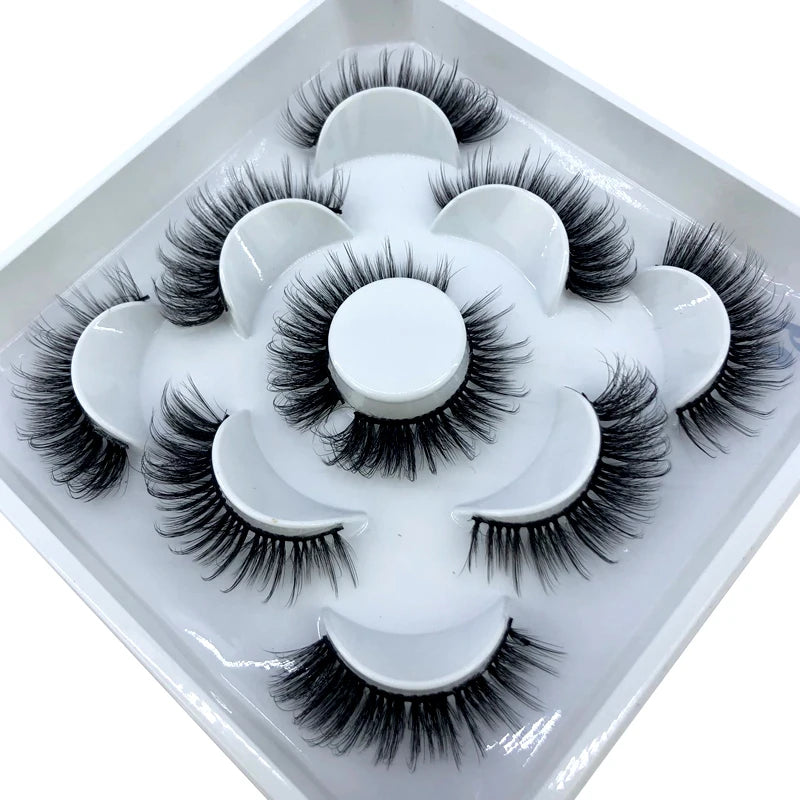 5 Pairs 3d Mink Dramatic Volume Lashes Bulk Faux Thick Long Wispy Natural Mink Lashes Pack Short Wholesales Natural False lashes