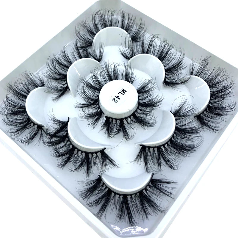 5 Pairs 3d Mink Dramatic Volume Lashes Bulk Faux Thick Long Wispy Natural Mink Lashes Pack Short Wholesales Natural False lashes